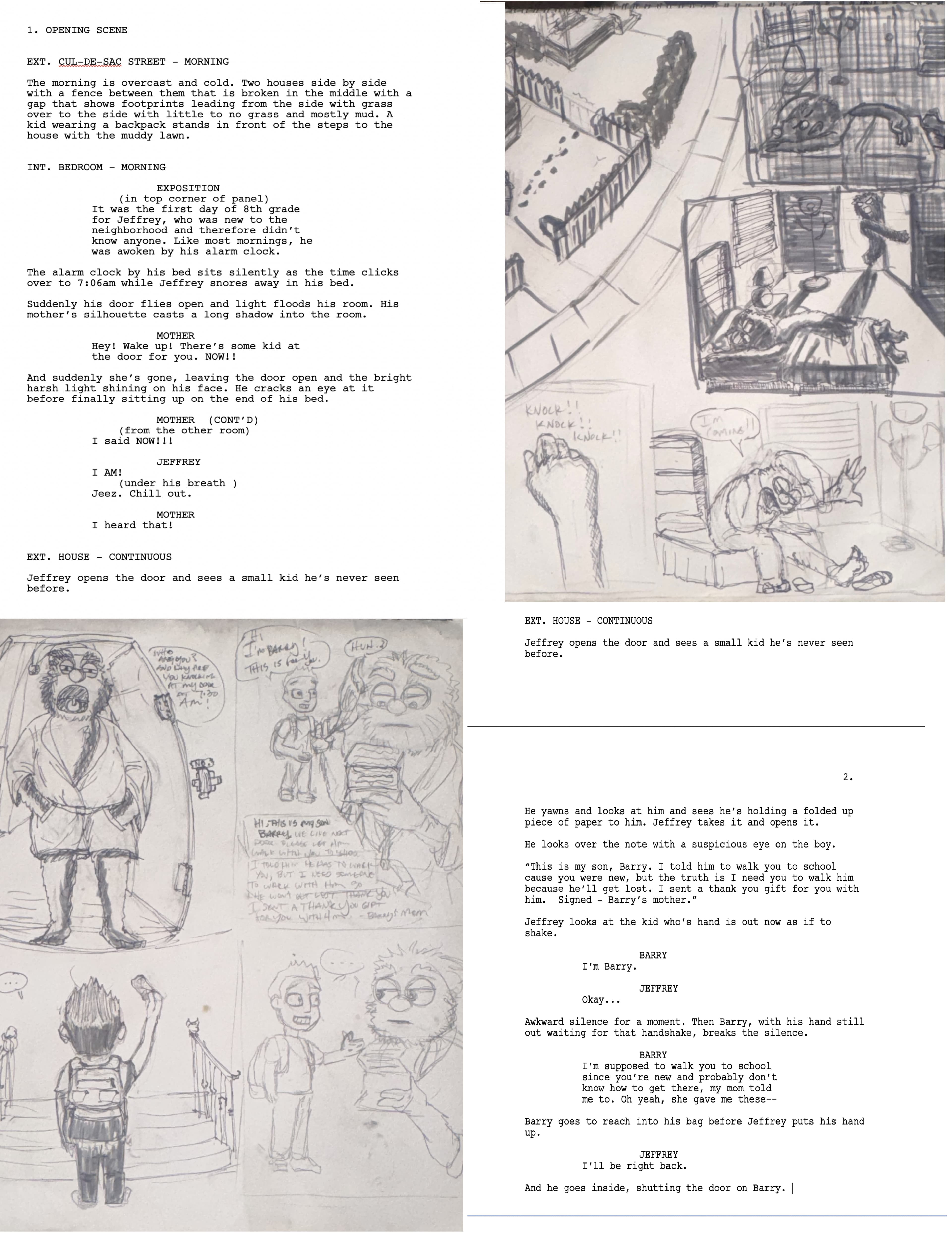 Sketch of various comic panels