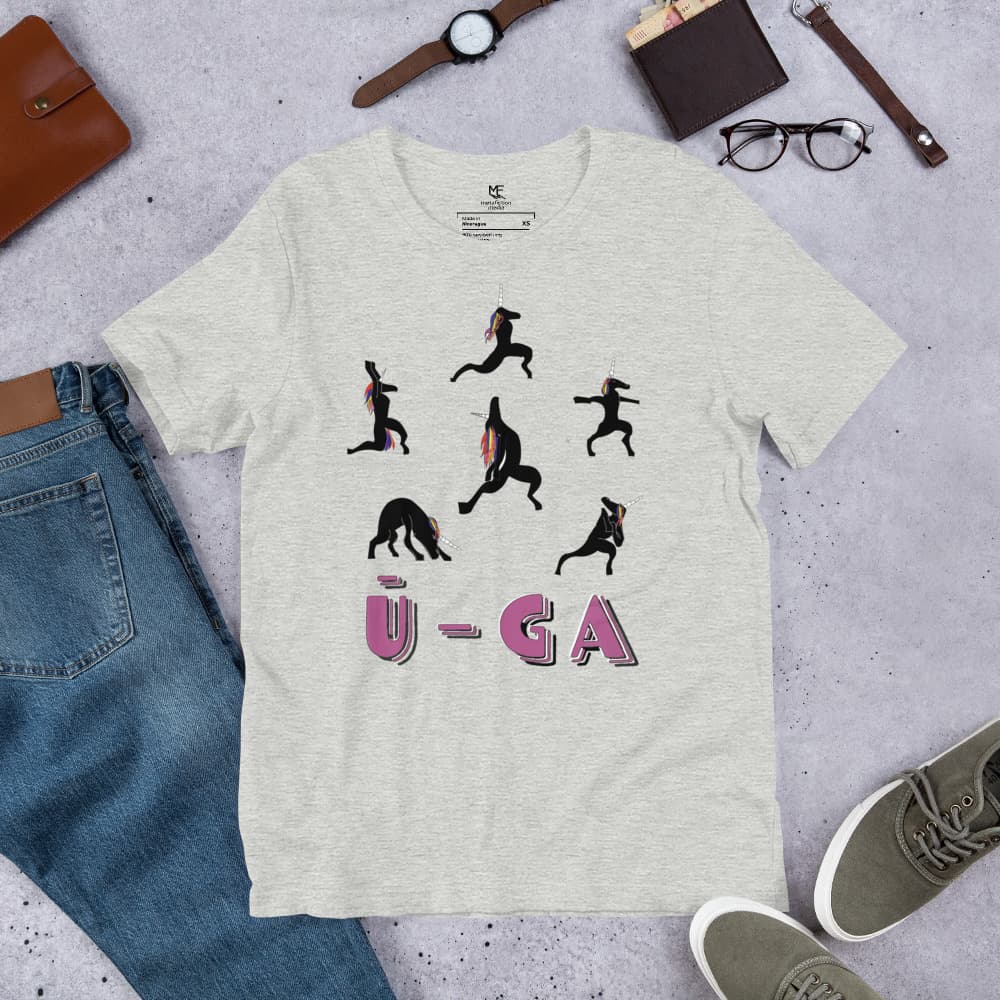 The U-GA Unicorn Shadow Pose T-Shirt mockup.
